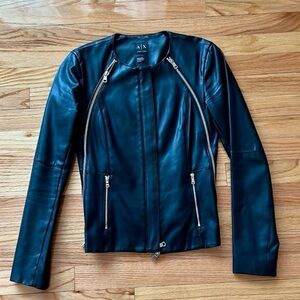 A/X Armani Exchange Black faux leather zipper moto jacket Womens size Xs